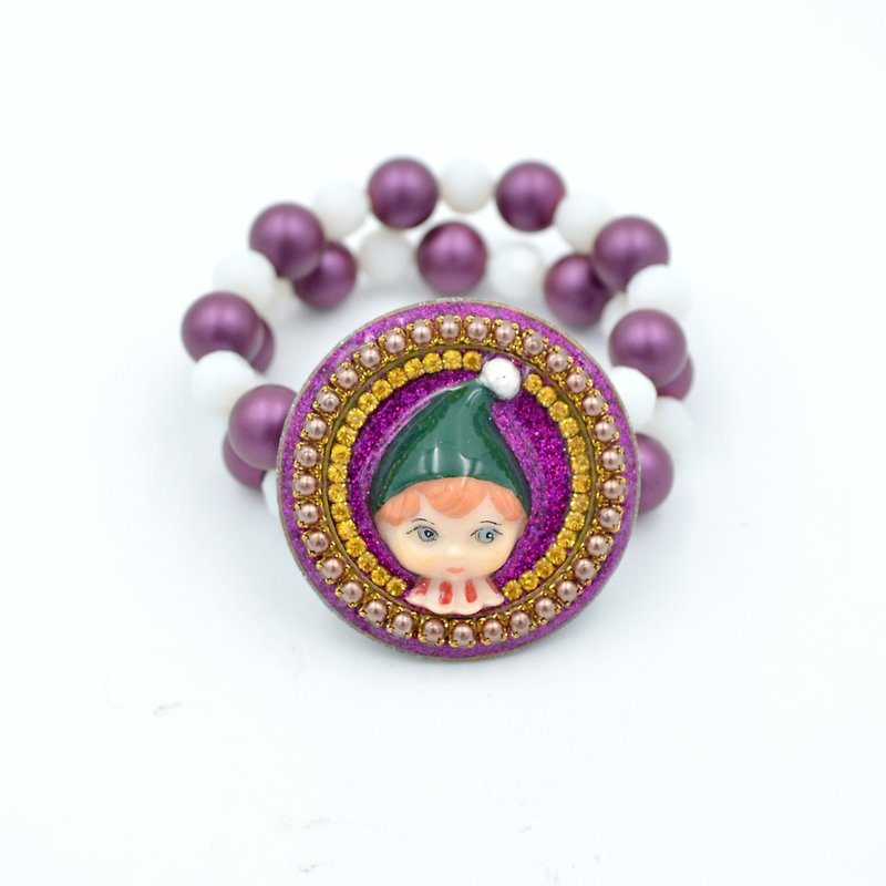 綠色帽子娃娃 紫色雙串貝殼珍珠手鍊 - 手鍊/手環 - 寶石 紫色