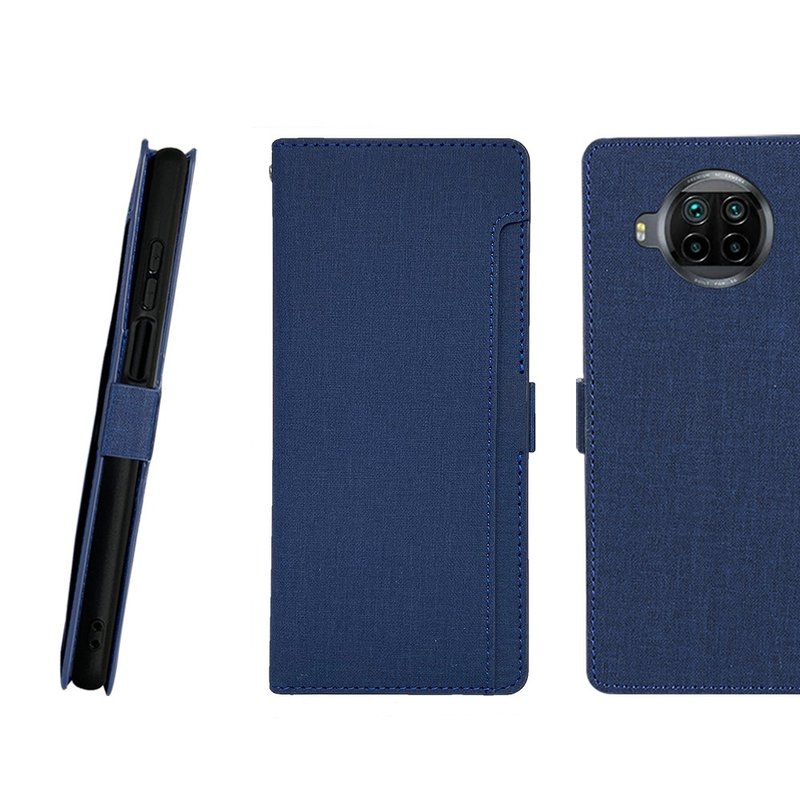 CASE SHOP 小米10T Lite 專用前插卡側立式皮套-藍 加送3.5mm耳機 - 手機殼/手機套 - 人造皮革 藍色