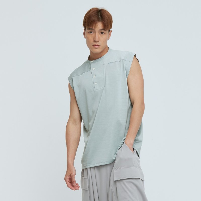 Reboot-甦活小立領寬版背心(男) - 簡樸灰 - 睡衣/居家服 - 聚酯纖維 灰色
