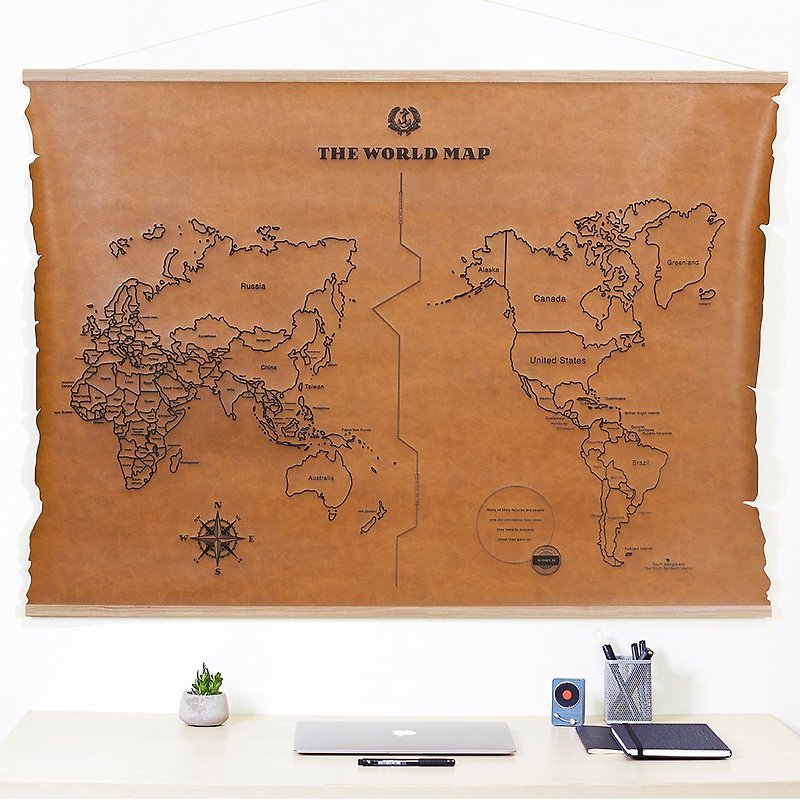 Made retro leather world map-120cm enlarged version customized new home shop opening gift travel - โปสเตอร์ - หนังเทียม สีนำ้ตาล