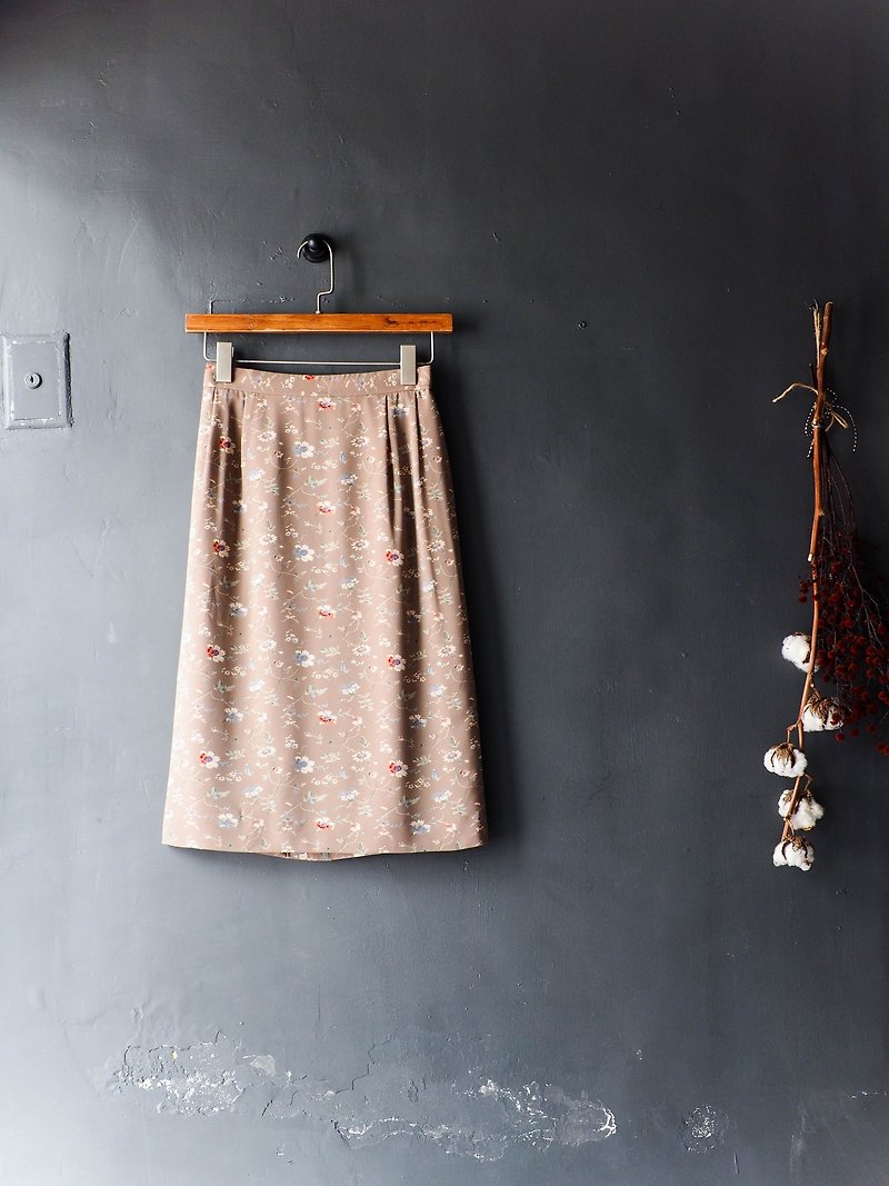 River Hill - Toyama grey tea youth flower log silk antique straight A skirt Japanese college students vintage vintage - Skirts - Silk Khaki