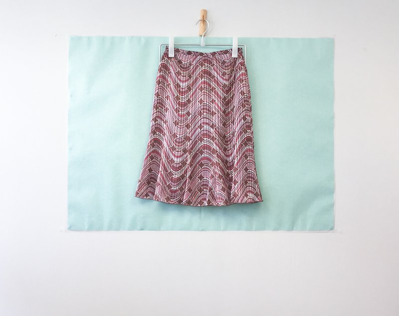…{Acorn Girl::Vintage half skirt} Brown powder lined wavy round skirt - Skirts - Other Materials Pink
