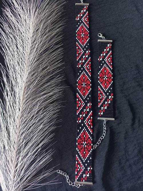 katelyn_jewelry Czech beads Choker and bracelet set Ukrainian style embroidery handmade jewelry