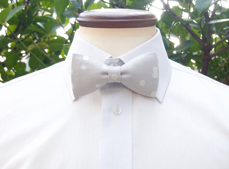 TATAN plump bow tie (gray) - เนคไท/ที่หนีบเนคไท - ผ้าฝ้าย/ผ้าลินิน สีเทา