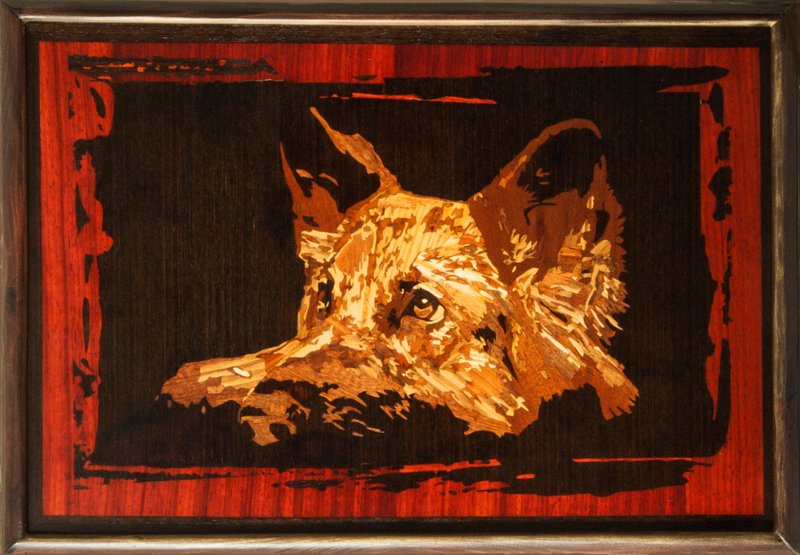 Shepherd dog portrait inlay framed mosaic wood panel ready to hang home wall - ตกแต่งผนัง - ไม้ สีส้ม