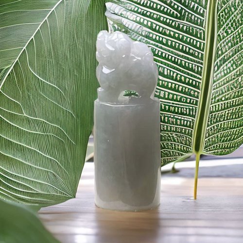 瓔珞翡翠 【招財神獸】白翡翡翠貔貅玉印章 | 天然緬甸玉翡翠A貨 | 送禮