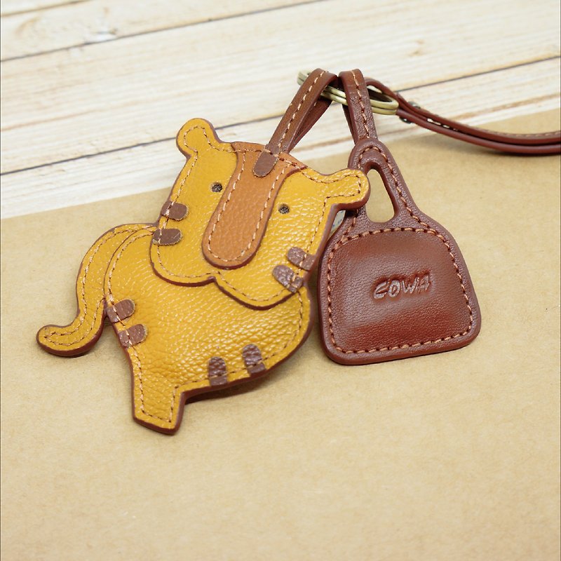 Cow Leather Zodiac Keyring-Tiger - Keychains - Genuine Leather Brown