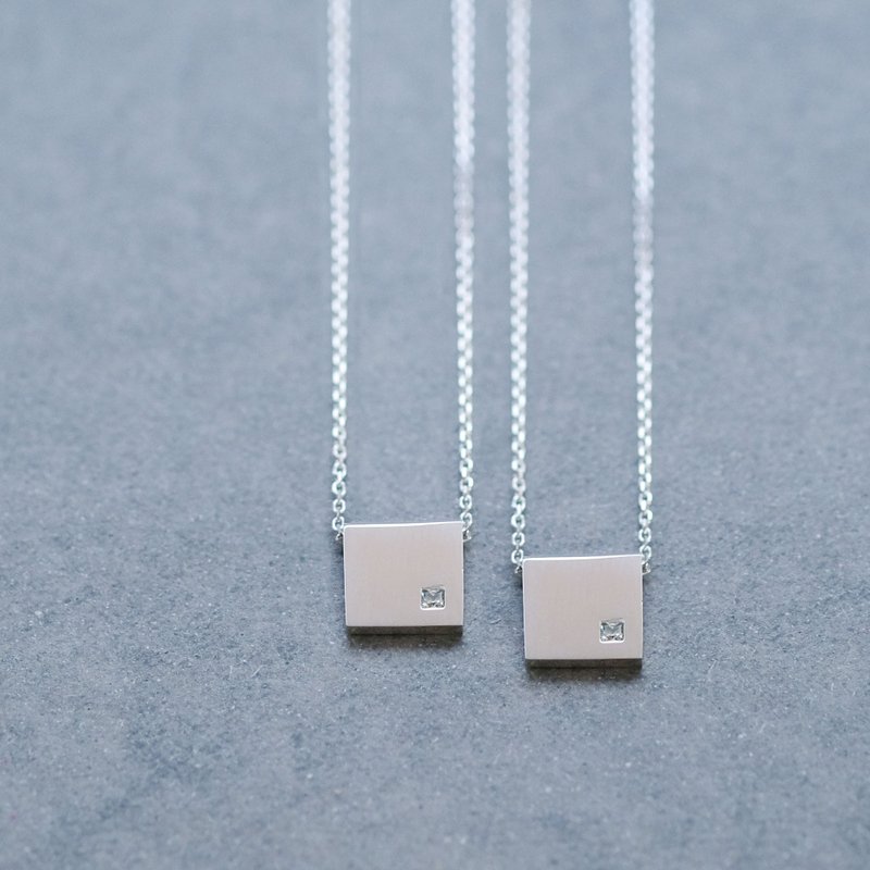 2コset) ホワイト 四角 ペア ネックレス シルバー925 - 項鍊 - 其他金屬 銀色