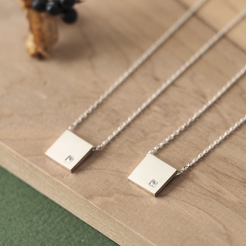 2 pieces set) White Square Pair Necklace Silver 925 - Necklaces - Other Metals Silver