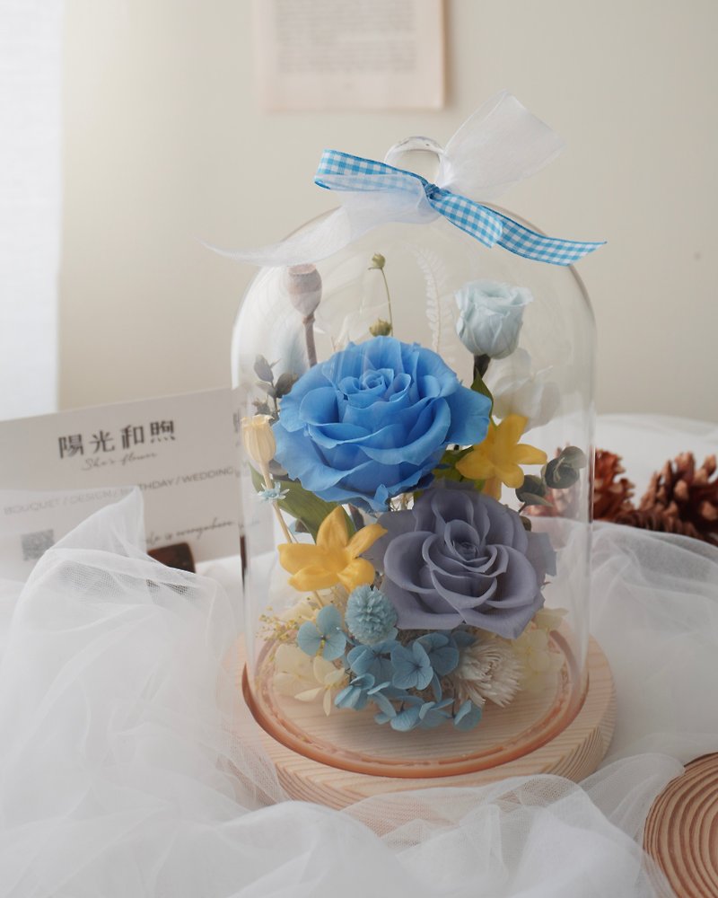 - Heart of the Ocean - Eternal Glass Shade Glass Cup Blue Rose Jasmine Night Light Decoration - Dried Flowers & Bouquets - Plants & Flowers 