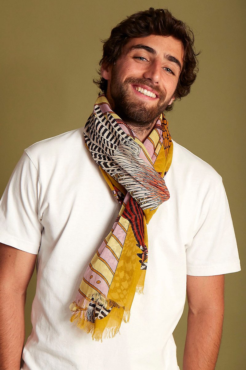 INOUI EDITIONS POUPOULE cotton scarf / YELLOW - ผ้าพันคอถัก - ผ้าฝ้าย/ผ้าลินิน สีส้ม