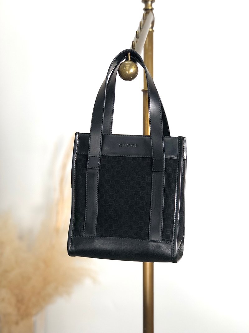 【 日本直送　名牌中古包 】GUCCI グッチ ハンドバッグ ブラック ロゴ ウール ミニバッグ vintage ヴィンテージ オールド 83azxk - 手提包/手提袋 - 羊毛 黑色