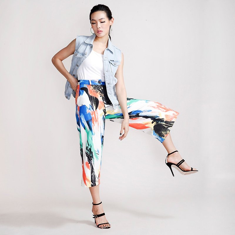 Printed wide-mouth pants - Women's Pants - Other Materials Blue