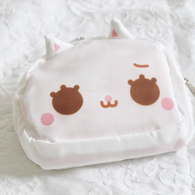 White Din Dong Cat Foldable Eco-Shopping Bag With Metal Chain - กระเป๋าถือ - ไนลอน สึชมพู