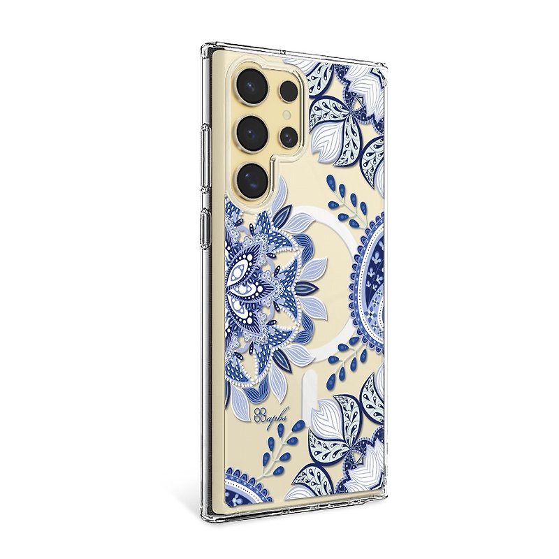 Samsung S24 S23 series thin and light military-standard anti-fall magnetic phone case-blue and white porcelain - Phone Cases - Other Materials Multicolor