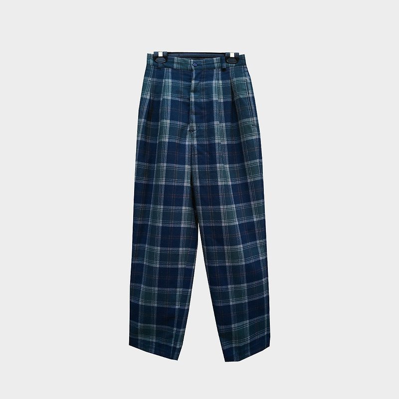 Vintage wool plaid pants B11 - กางเกงขายาว - เส้นใยสังเคราะห์ สีน้ำเงิน