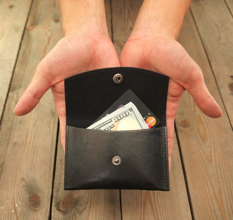 Fast Shipping | Simple and practical change banknote business card bag dual-use convenient storage black free shipping - กระเป๋าใส่เหรียญ - หนังเทียม สีดำ