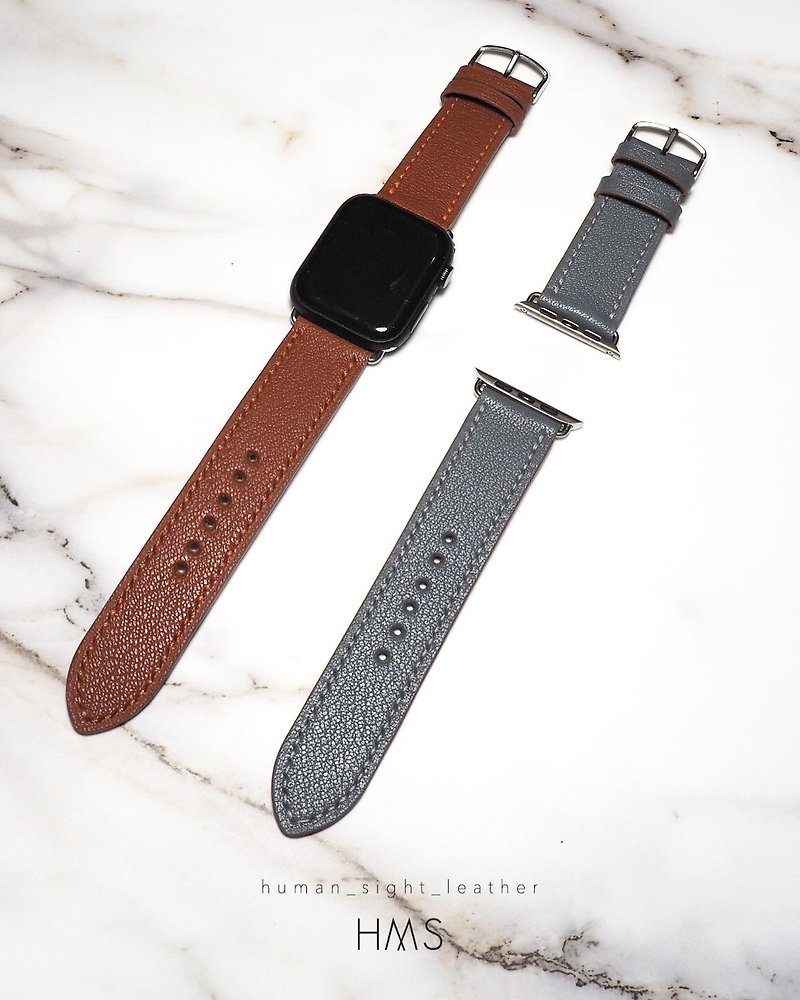 French goatskin Apple watch strap - สายนาฬิกา - หนังแท้ สีเทา