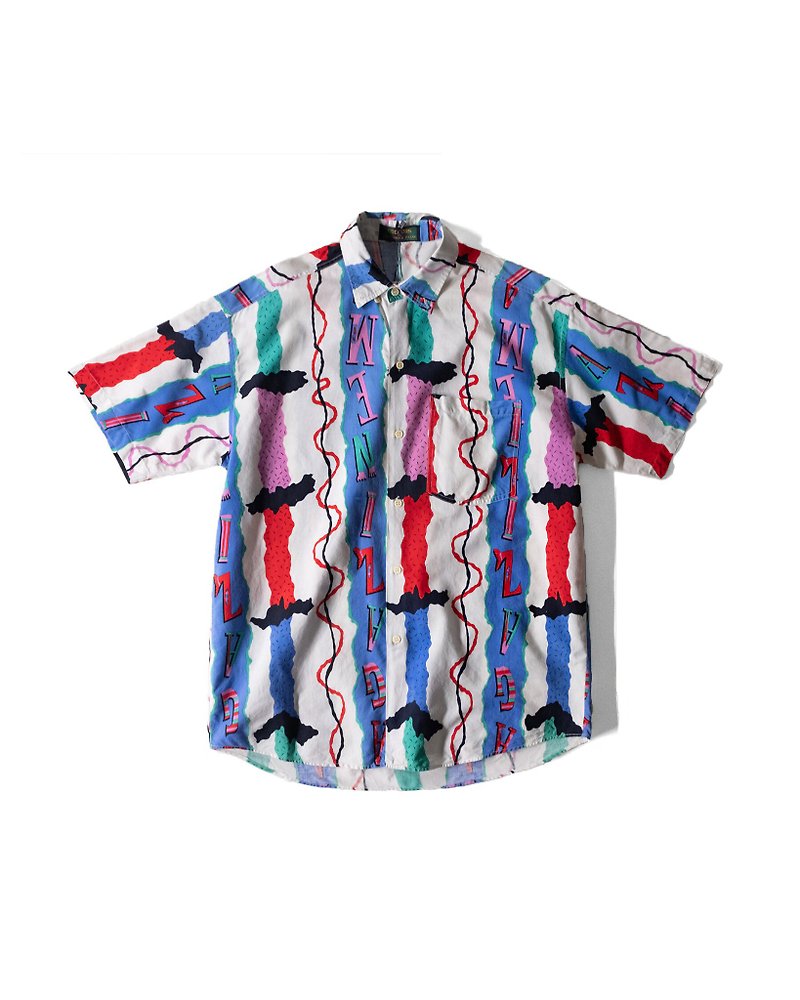 A PRANK DOLLY-Graffiti Letter Flower Shirt (T106001) - เสื้อเชิ้ตผู้ชาย - ผ้าฝ้าย/ผ้าลินิน หลากหลายสี
