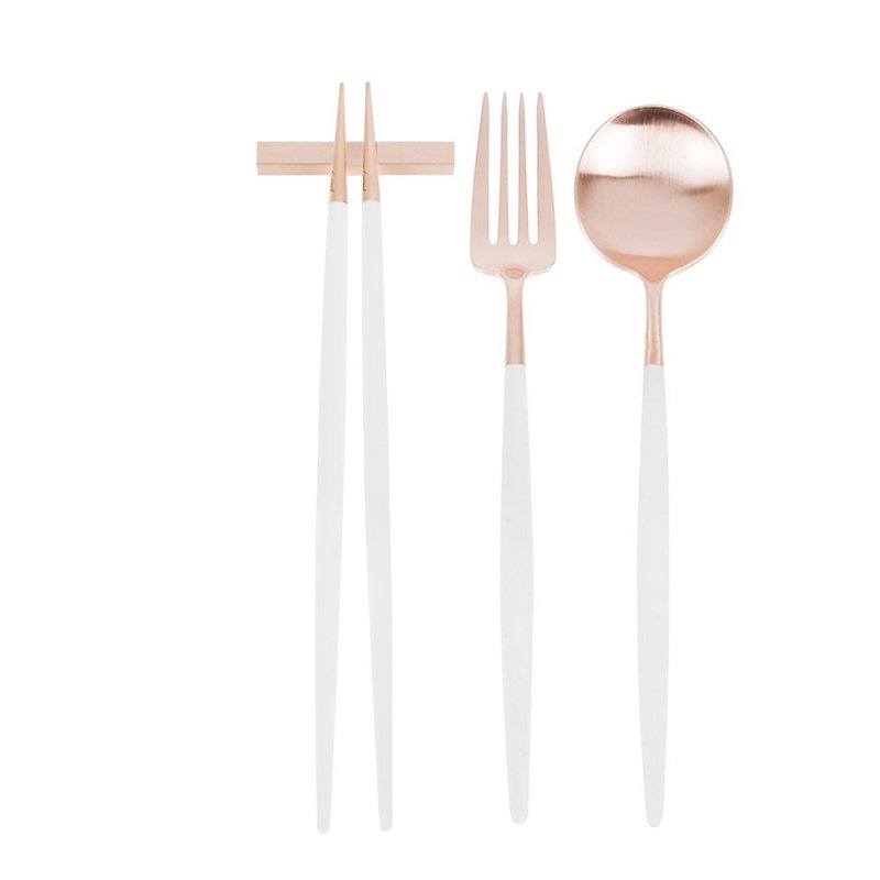 GOA WHITE ROSE GOLD 3 PIECES SET (TABLE FORK/SPOON + CHOPSTICKS SET) - Cutlery & Flatware - Stainless Steel Pink