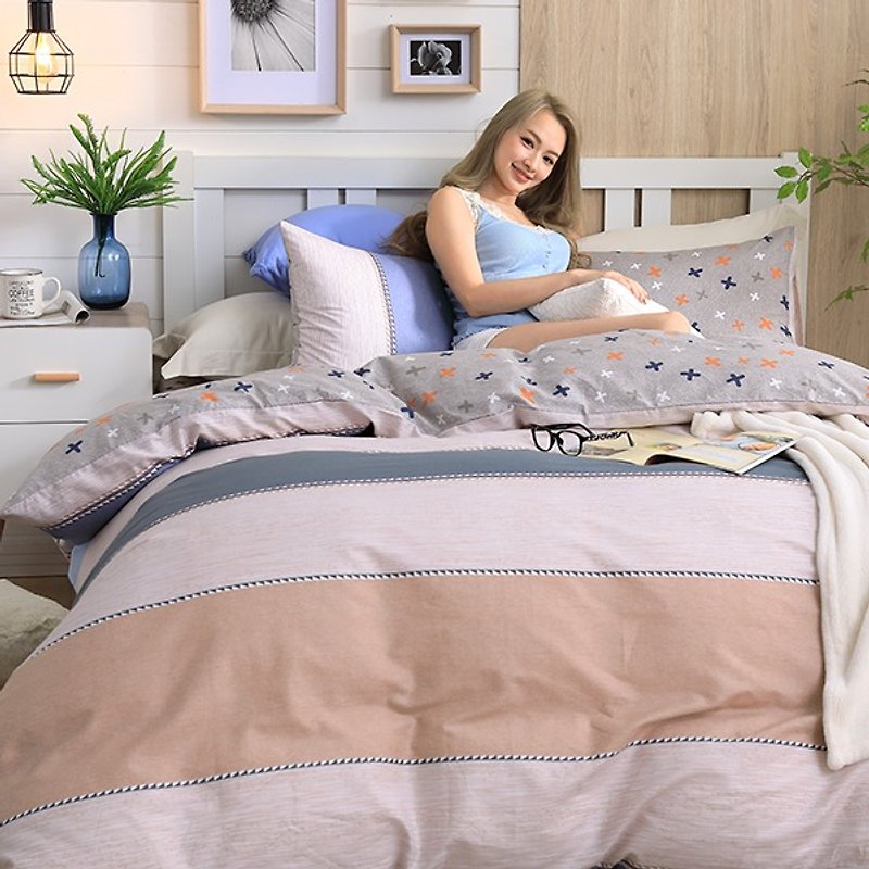 (Increase) Pure-Double Design 100% Combed Cotton Thin Bed Set Four Pieces (Queen6×6.2) - Bedding - Cotton & Hemp Gray
