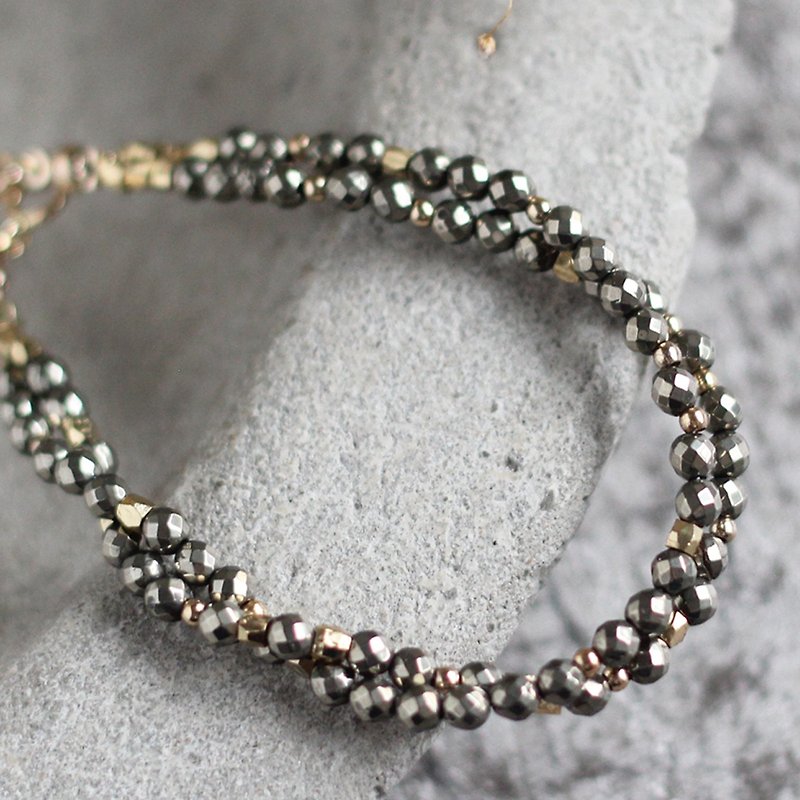 Xusha. Natural ore bracelet Bracelet geometric faceted pyrite 18K gold-plated copper accessories - สร้อยข้อมือ - เครื่องเพชรพลอย สีทอง
