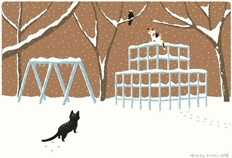 Taberneck Illustration Print (A3 size) | 02. Snow Jungle Gym | Art Posters - โปสเตอร์ - กระดาษ สีนำ้ตาล