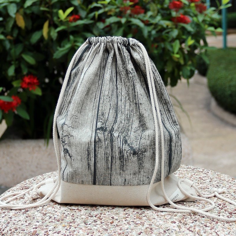 After the beam port backpack Silverbreeze ~ ~ wood grain pattern (B4) - Drawstring Bags - Cotton & Hemp Khaki