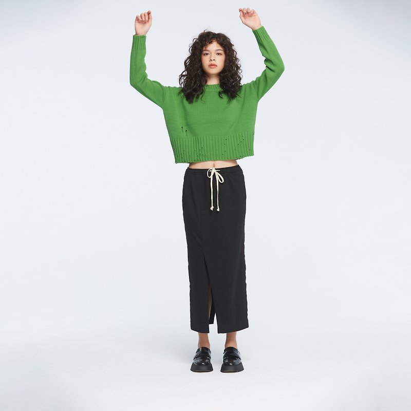 10 MOO Green Merino wool ripped sweater - Women's Sweaters - Wool Green