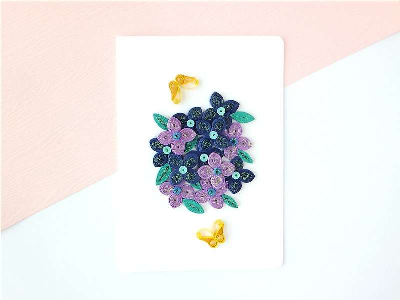 手作捲紙卡片-閃亮繡球花美滿團聚之意 萬用卡 - 卡片/明信片 - 紙 紫色