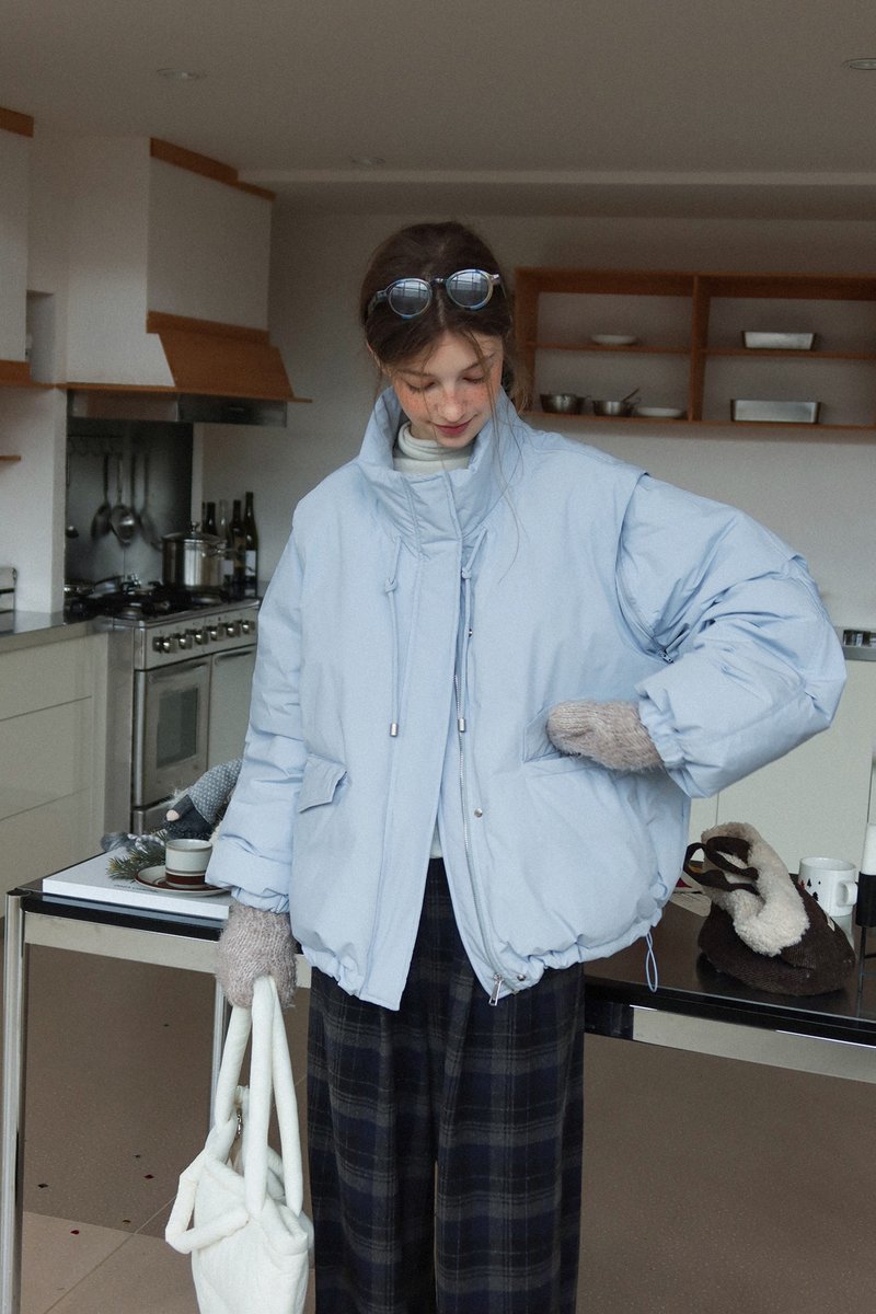 北歐極簡 立領抽繩90白鴨絨羽絨服背心 袖子可拆 - 女上衣/長袖上衣 - 其他材質 多色
