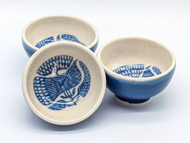 Sgraffito Pottery Small Bowl Ceramic Gifts 4oz Tea/Olive/Sauce/Ice Cream Lovers - Bowls - Clay Blue