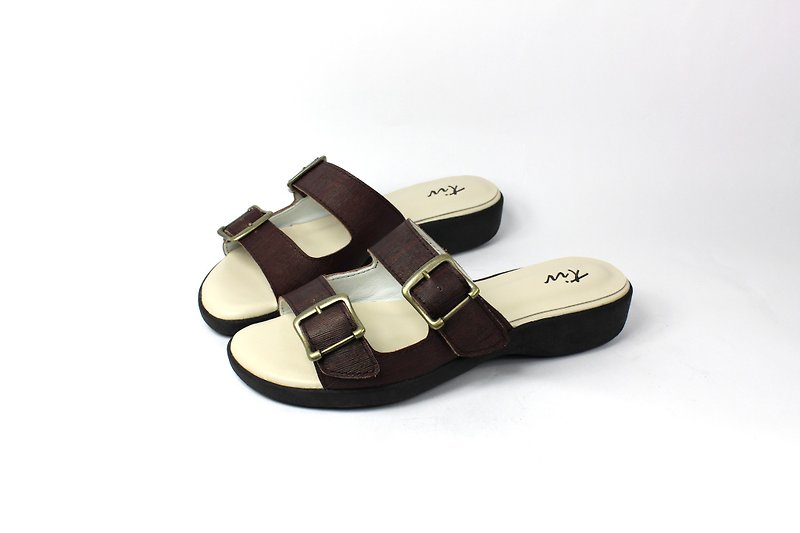 หนังแท้ รองเท้าแตะ สีนำ้ตาล - Coffee comfortable leather slippers