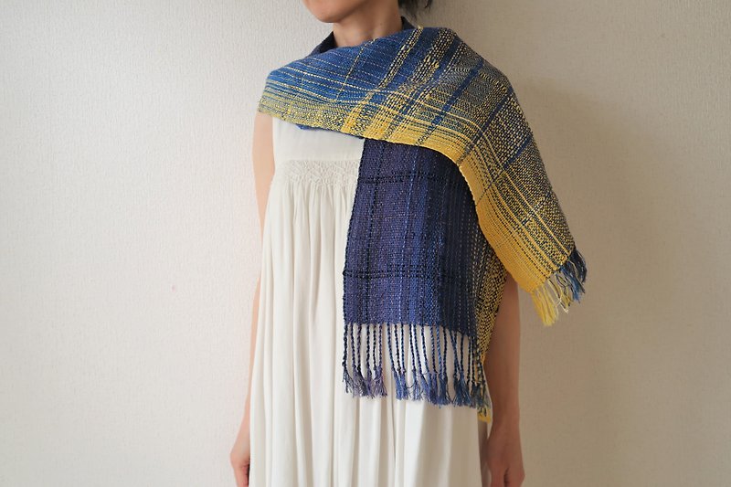 Handwoven Stole Cotton Linen Silk Moonlight Tapestry Gift Shawl (S)56 Nativity - Scarves - Cotton & Hemp Blue