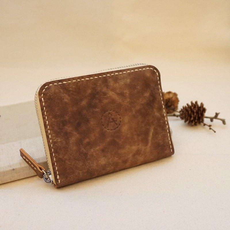 Snowflakes series zipper purse - chocolate brown - กระเป๋าใส่เหรียญ - หนังแท้ สีนำ้ตาล