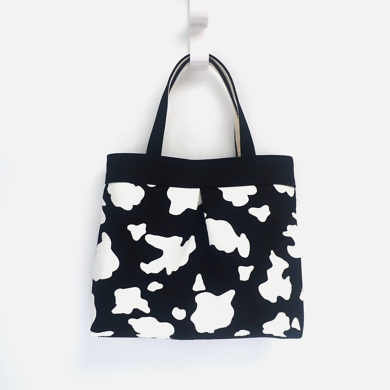 Milk cow pattern mine tote bag, handbag, handmade, canvas - Handbags & Totes - Cotton & Hemp Black