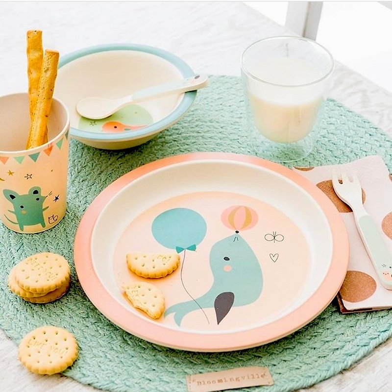 [Out of print out] Dutch Petit Monkey Bamboo Fiber Dinner Plate-Pink Seal - จานเด็ก - วัสดุอีโค 