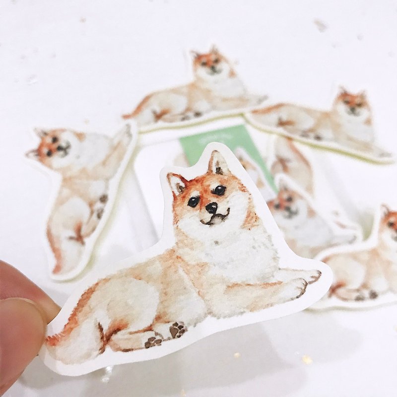 寵物貼紙-柴犬5入水彩小貼紙組 - 貼紙 - 紙 橘色