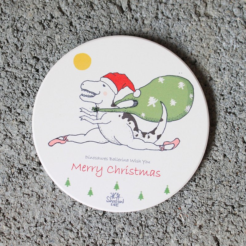 The galloping ballet dragon husband Christmas ceramic coaster - Coasters - Pottery White
