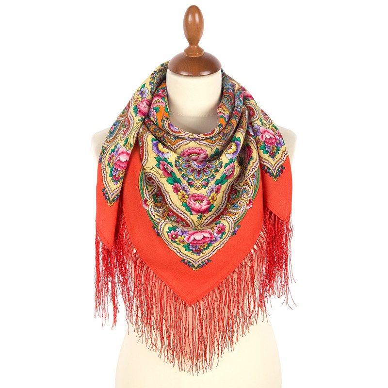 Authentic Pavlovo Posad Russian Shawl Scarf Soft 100% Wool 89x89 cm 2003-3 - 絲巾 - 羊毛 紅色