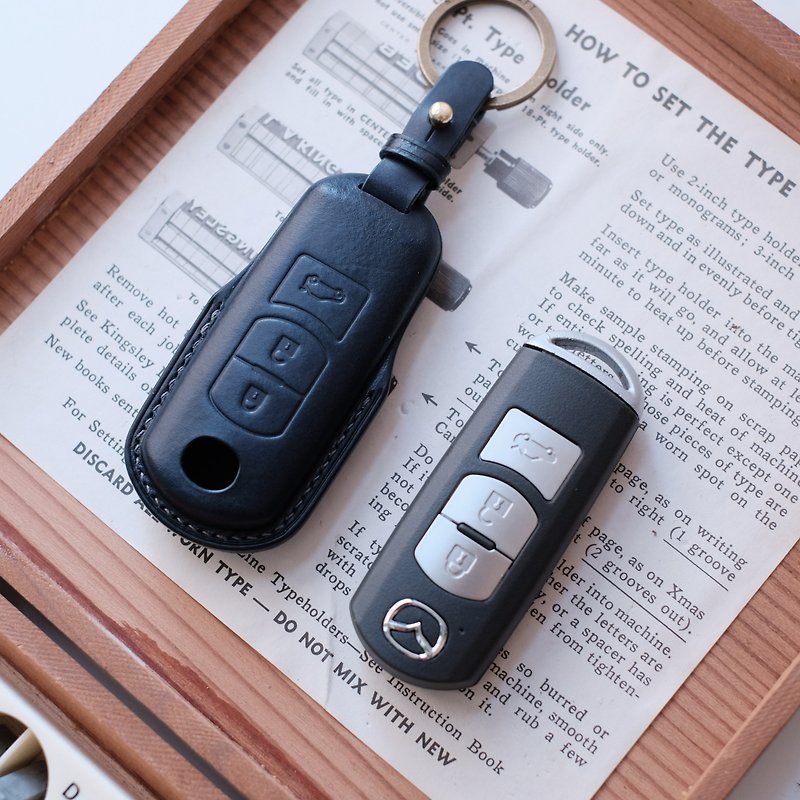 Handmade Leather mazda  key Case.Car Keychain.Car Key Cover Holder. - Keychains - Genuine Leather 