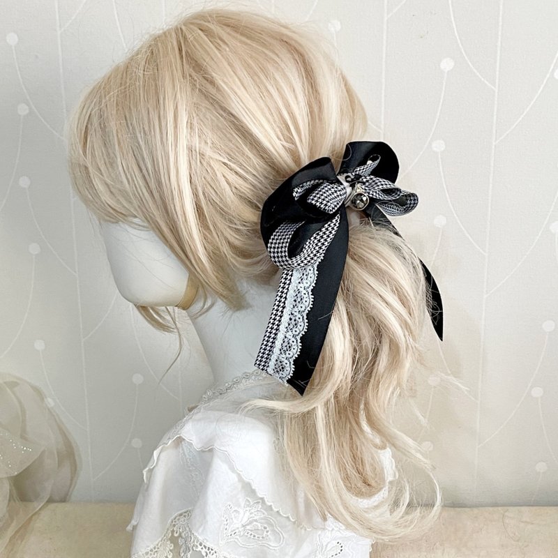 French lace fairy clip, black and gray plaid banana clip, shark clip, ponytail clip, hair band, hair clip, grab clip - เครื่องประดับผม - วัสดุอื่นๆ สีดำ