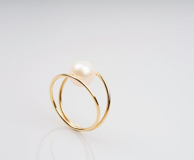 18K Gold Natural Pearl Ring│Independent Simple Individual Style│Adjustable  Rings Regardless of Size - Shop shuangzhu413 General Rings - Pinkoi
