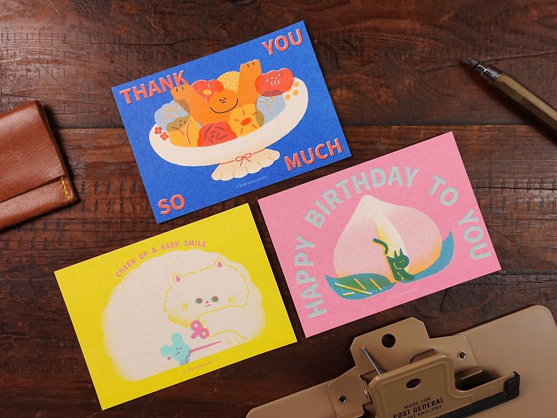 Furry Zoo 孔版印刷 明信片 萬用卡 生日卡 感謝卡 共3款 - 心意卡/卡片 - 紙 多色