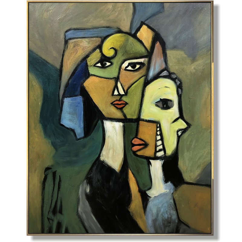 Abstract Faces Painting in Picasso Style - Cubism Canvas Wall Art, Modern Art - 壁貼/牆壁裝飾 - 壓克力 黑色
