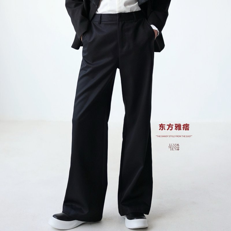 Luanshanhun Oriental yuppie new Chinese style original vertical smooth modification leg shape straight black casual pants commuting autumn and winter - กางเกงขายาว - เส้นใยสังเคราะห์ สีดำ