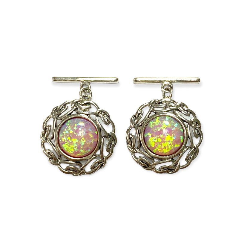 Celtic Style Pink Opal Love Knot Wedding Cufflinks For Groom 925 Sterling Silver - 袖扣 - 純銀 粉紅色