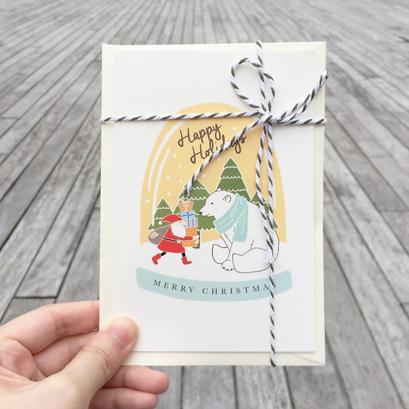 サンタクロースと彼のホッキョクグマ/ロープを結ぶクリスマスカード2016/3つで1つ無料 - カード・はがき - 紙 