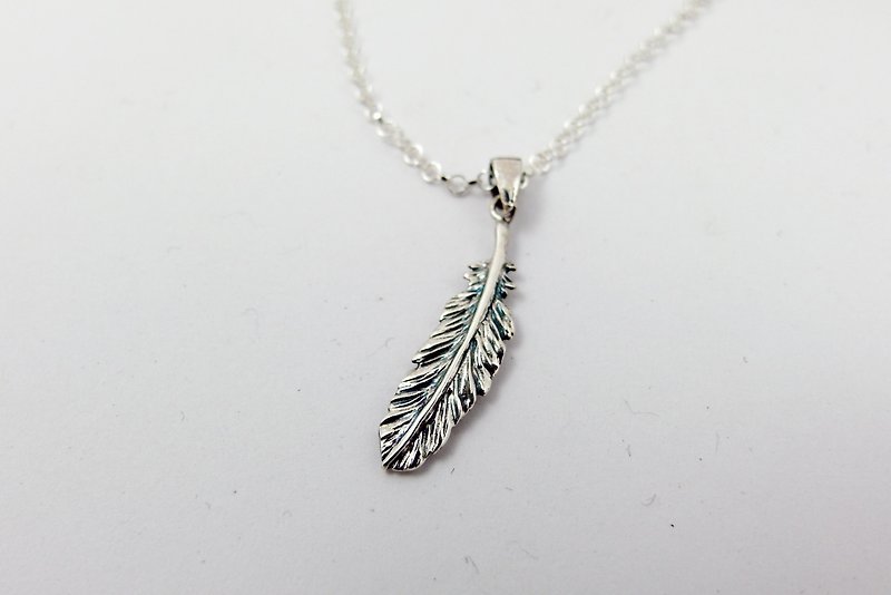 Wings Feather Necklace (Small) Dyed Black - Necklaces - Sterling Silver Gray