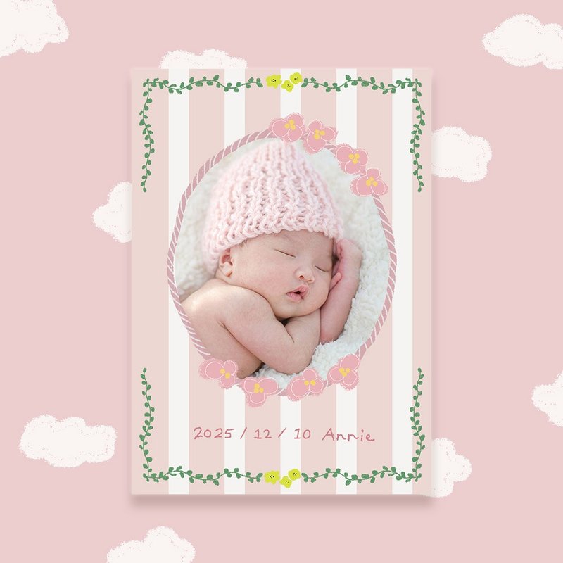 粉紅條紋 | 手繪寶寶滿月卡 | 彌月卡 | 感謝卡 | Baby Card | - 卡片/明信片 - 紙 粉紅色